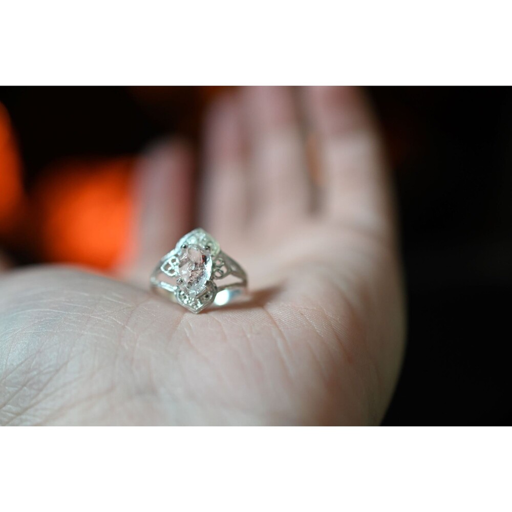 Art Deco Engagement Ring Raw Diamond Ring Sterling Silver Engagement Ring, Size
